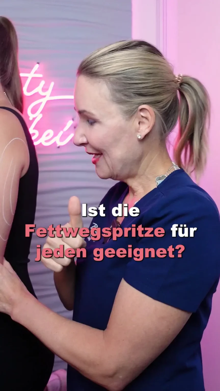 Aufnahme von Dr. Berkei mit dem Text "Ist die Fettwegspritze für jeden geeignet?"