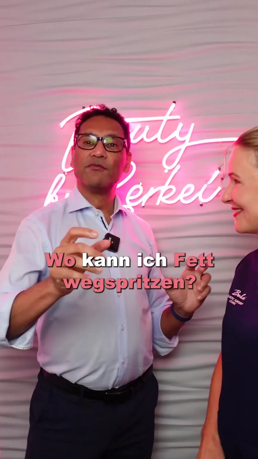 Herr Elzebair und Dr. Berkei mit dem Text "Wo kann ich Fett wegspritzen?".